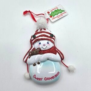 Holly Adler Kurt Adler Sweet Grandson Snowman Christmas Ornament Glitter W8329